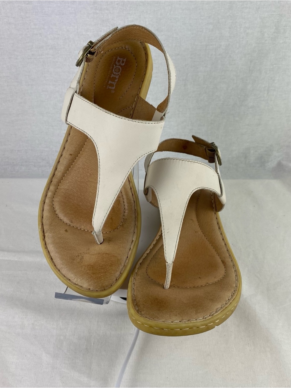 Born White Leather T-Strap Thong Sandals